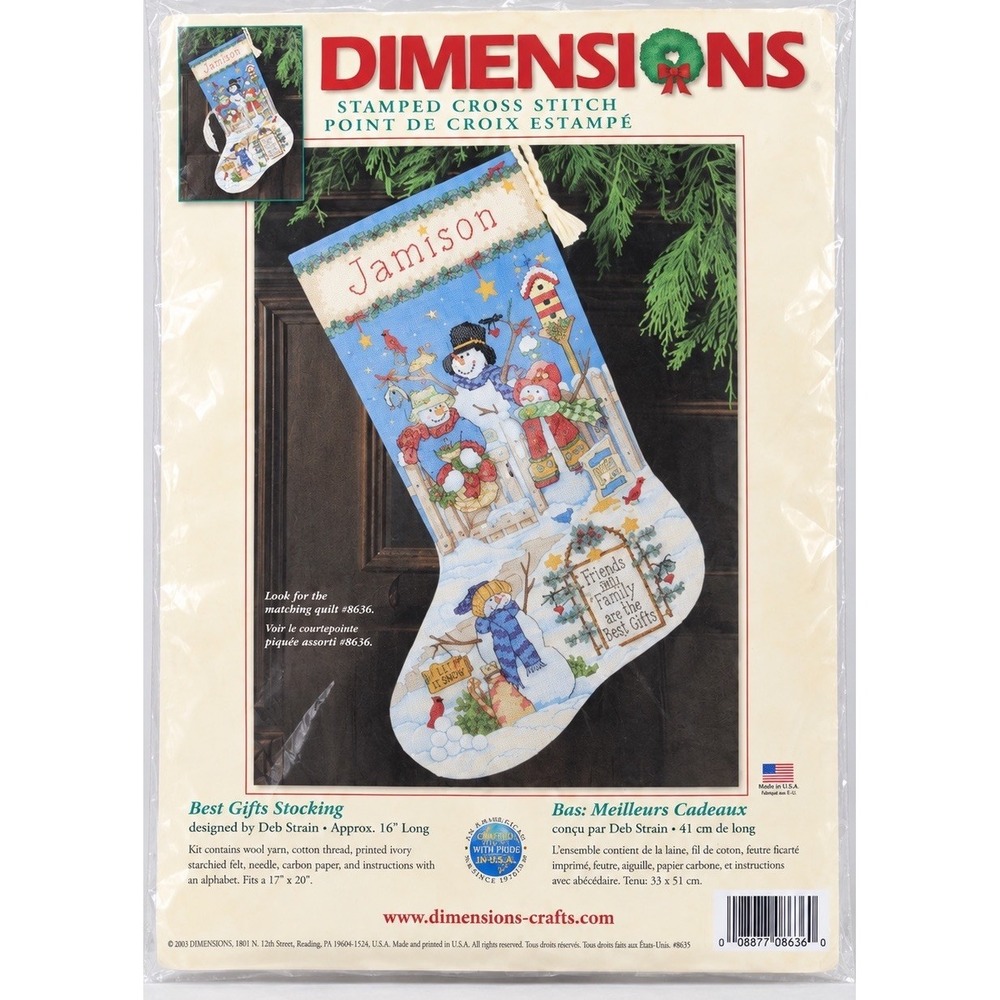 Dimensions 8741 Best Gifts Christmas Stocking Stamped Cross Stitch Kit Snowman